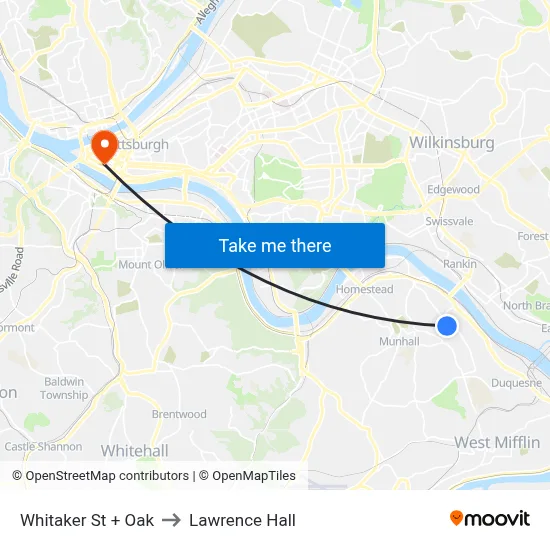 Whitaker St + Oak to Lawrence Hall map