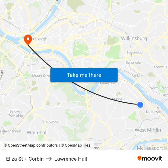 Eliza St + Corbin to Lawrence Hall map
