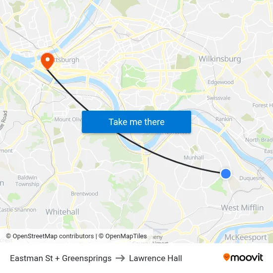 Eastman St + Greensprings to Lawrence Hall map