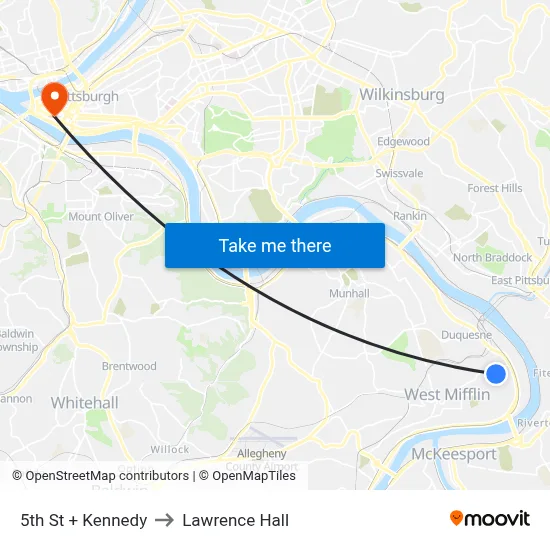 5th St + Kennedy to Lawrence Hall map