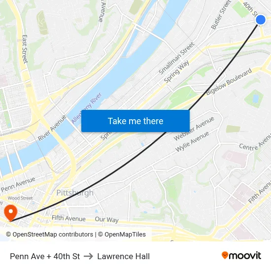 Penn Ave + 40th St to Lawrence Hall map