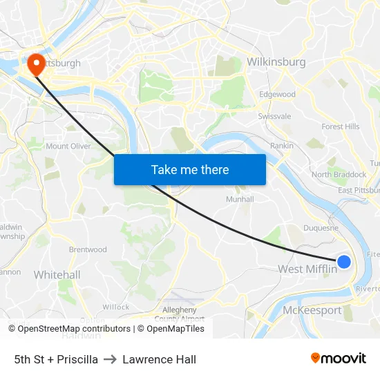 5th St + Priscilla to Lawrence Hall map