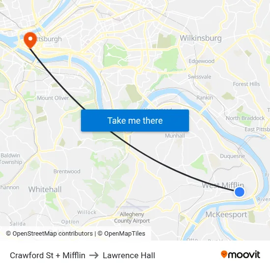 Crawford St + Mifflin to Lawrence Hall map
