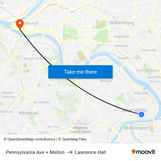 Pennsylvania Ave + Mellon to Lawrence Hall map
