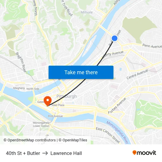 40th St + Butler to Lawrence Hall map