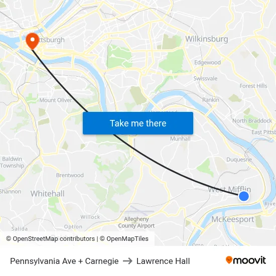 Pennsylvania Ave + Carnegie to Lawrence Hall map