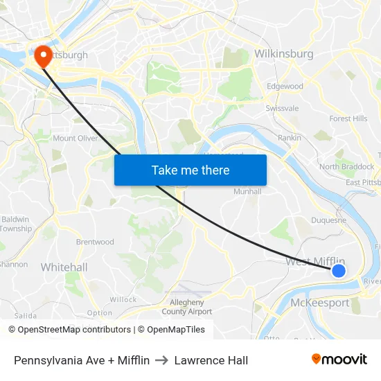 Pennsylvania Ave + Mifflin to Lawrence Hall map