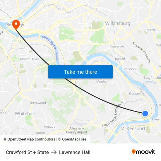 Crawford St + State to Lawrence Hall map