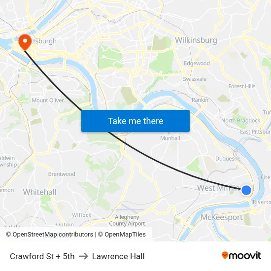 Crawford St + 5th to Lawrence Hall map