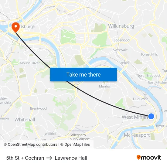 5th St + Cochran to Lawrence Hall map