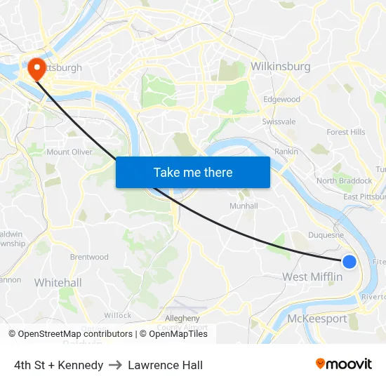 4th St + Kennedy to Lawrence Hall map