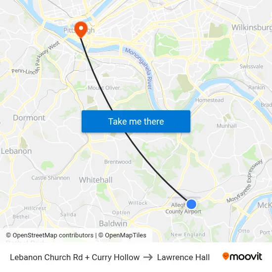 Lebanon Church Rd + Curry Hollow to Lawrence Hall map