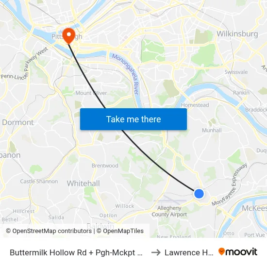 Buttermilk Hollow Rd + Pgh-Mckpt Blvd to Lawrence Hall map