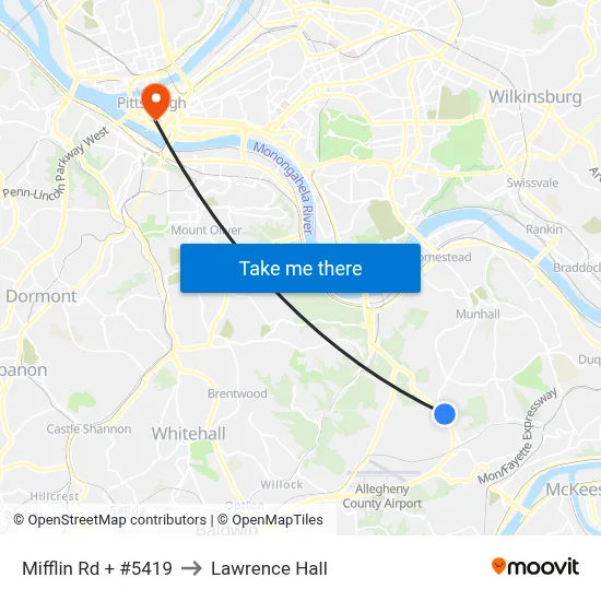 Mifflin Rd + #5419 to Lawrence Hall map
