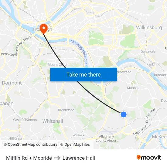 Mifflin Rd + Mcbride to Lawrence Hall map