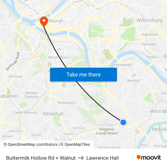 Buttermilk Hollow Rd + Walnut to Lawrence Hall map
