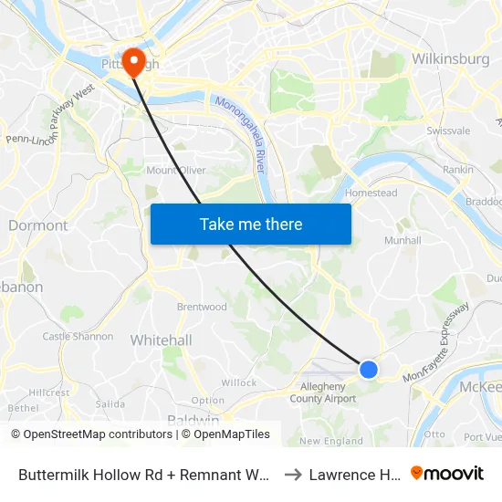 Buttermilk Hollow Rd + Remnant World to Lawrence Hall map