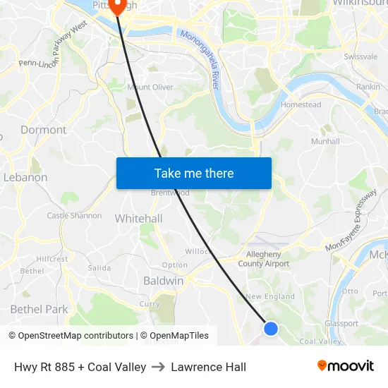 Hwy Rt 885 + Coal Valley to Lawrence Hall map