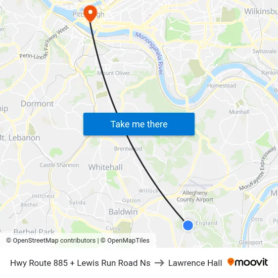 Hwy Route 885 + Lewis Run Road Ns to Lawrence Hall map