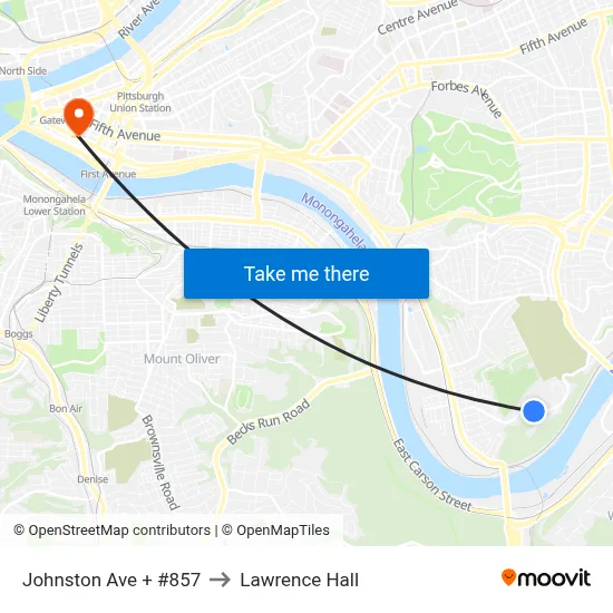 Johnston Ave + #857 to Lawrence Hall map
