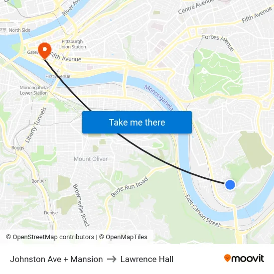 Johnston Ave + Mansion to Lawrence Hall map