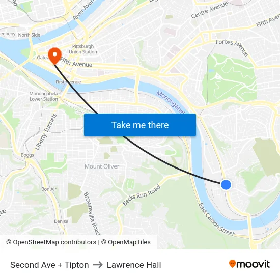 Second Ave + Tipton to Lawrence Hall map