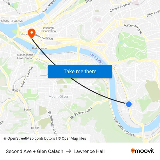 Second Ave + Glen Caladh to Lawrence Hall map