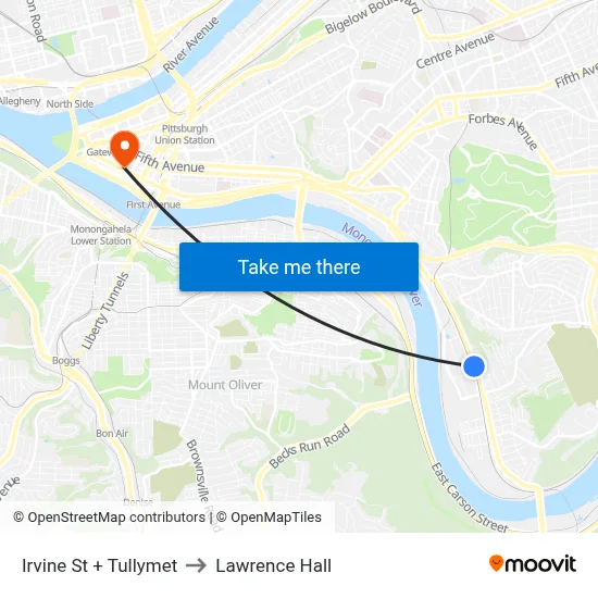 Irvine St + Tullymet to Lawrence Hall map