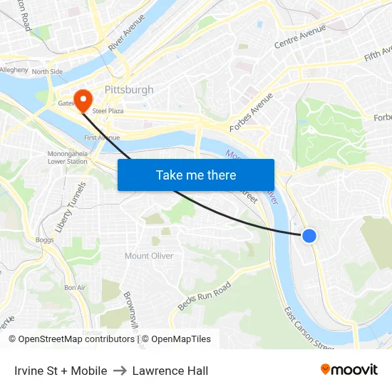 Irvine St + Mobile to Lawrence Hall map