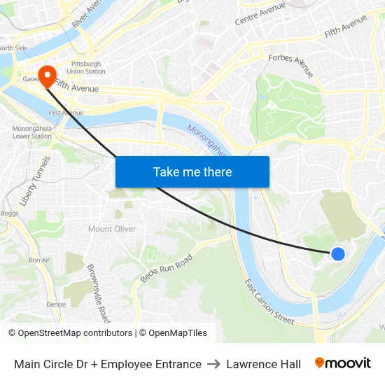 Main Circle Dr + Employee Entrance to Lawrence Hall map