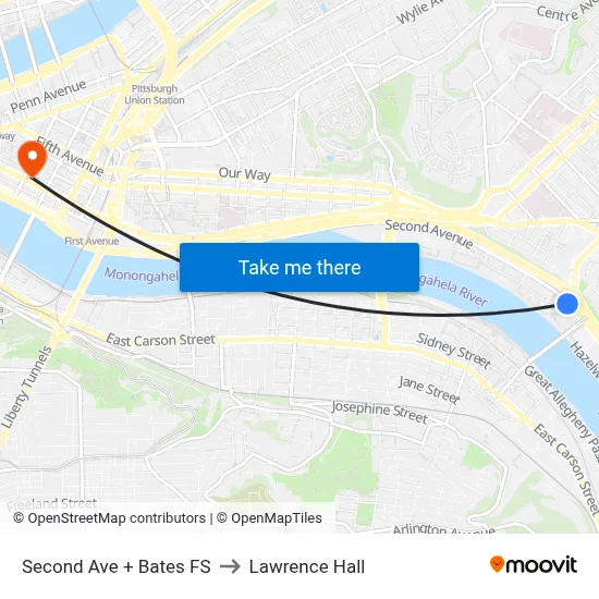 Second Ave + Bates FS to Lawrence Hall map