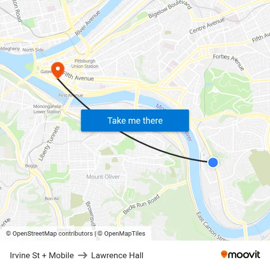 Irvine St + Mobile to Lawrence Hall map