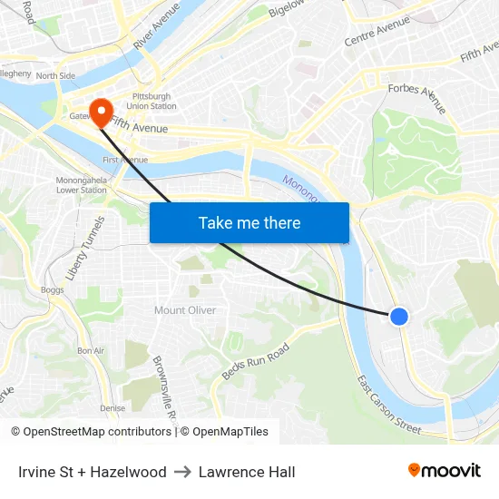 Irvine St + Hazelwood to Lawrence Hall map