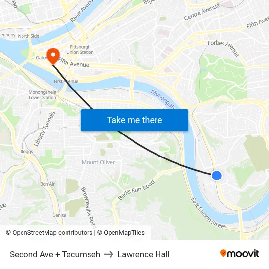 Second Ave + Tecumseh to Lawrence Hall map