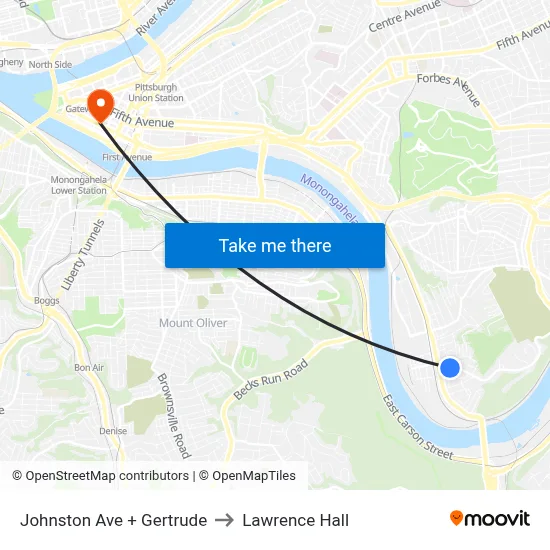 Johnston Ave + Gertrude to Lawrence Hall map