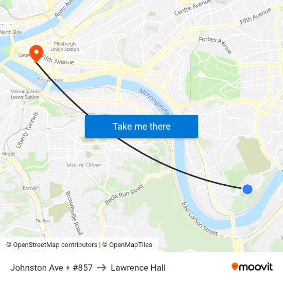 Johnston Ave + #857 to Lawrence Hall map