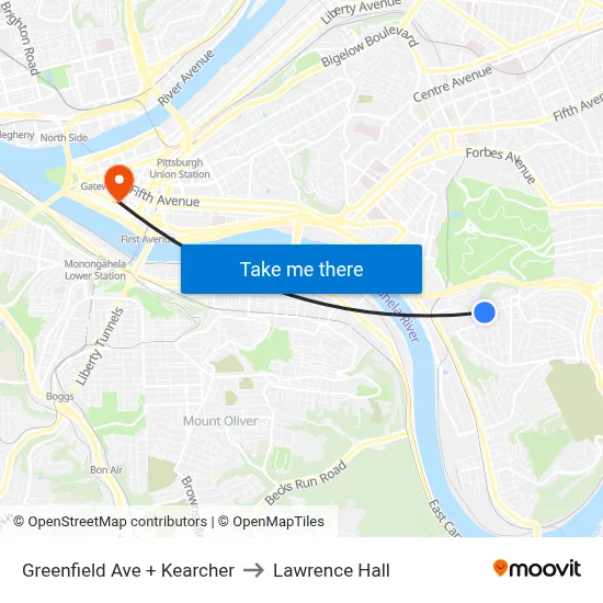 Greenfield Ave + Kearcher to Lawrence Hall map