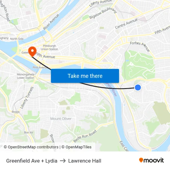 Greenfield Ave + Lydia to Lawrence Hall map
