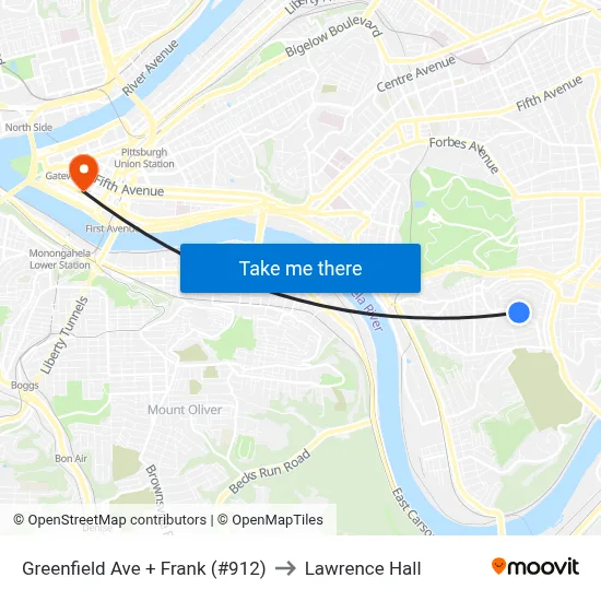 Greenfield Ave + Frank (#912) to Lawrence Hall map