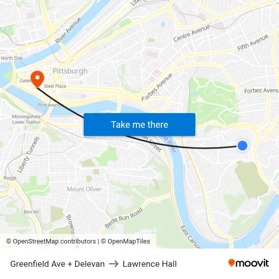 Greenfield Ave + Delevan to Lawrence Hall map