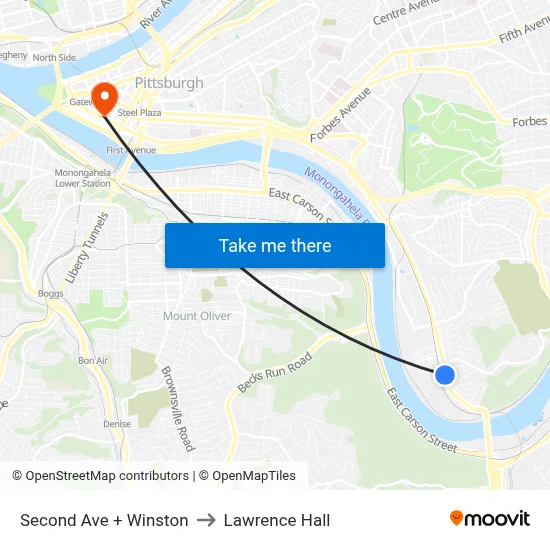 Second Ave + Winston to Lawrence Hall map