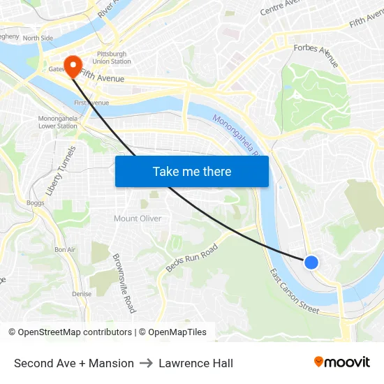 Second Ave + Mansion to Lawrence Hall map