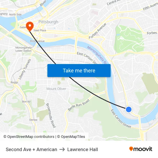 Second Ave + American to Lawrence Hall map