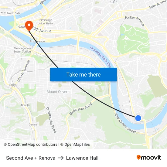 Second Ave + Renova to Lawrence Hall map