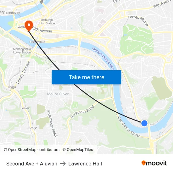 Second Ave + Aluvian to Lawrence Hall map