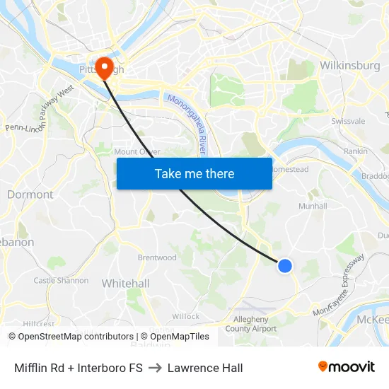 Mifflin Rd + Interboro FS to Lawrence Hall map