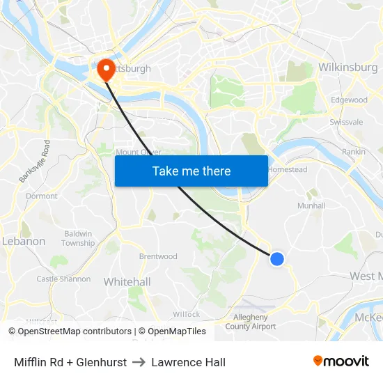 Mifflin Rd + Glenhurst to Lawrence Hall map