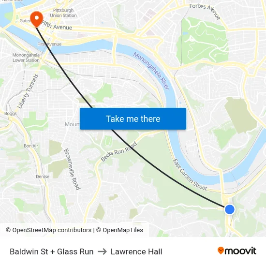 Baldwin St + Glass Run to Lawrence Hall map