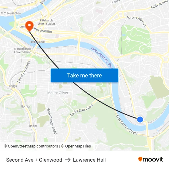 Second Ave + Glenwood to Lawrence Hall map