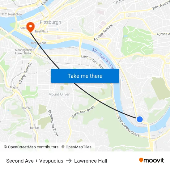 Second Ave + Vespucius to Lawrence Hall map